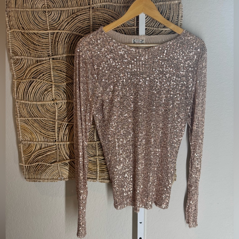 Free People Gold Rush Long Sleeve Sequin Top